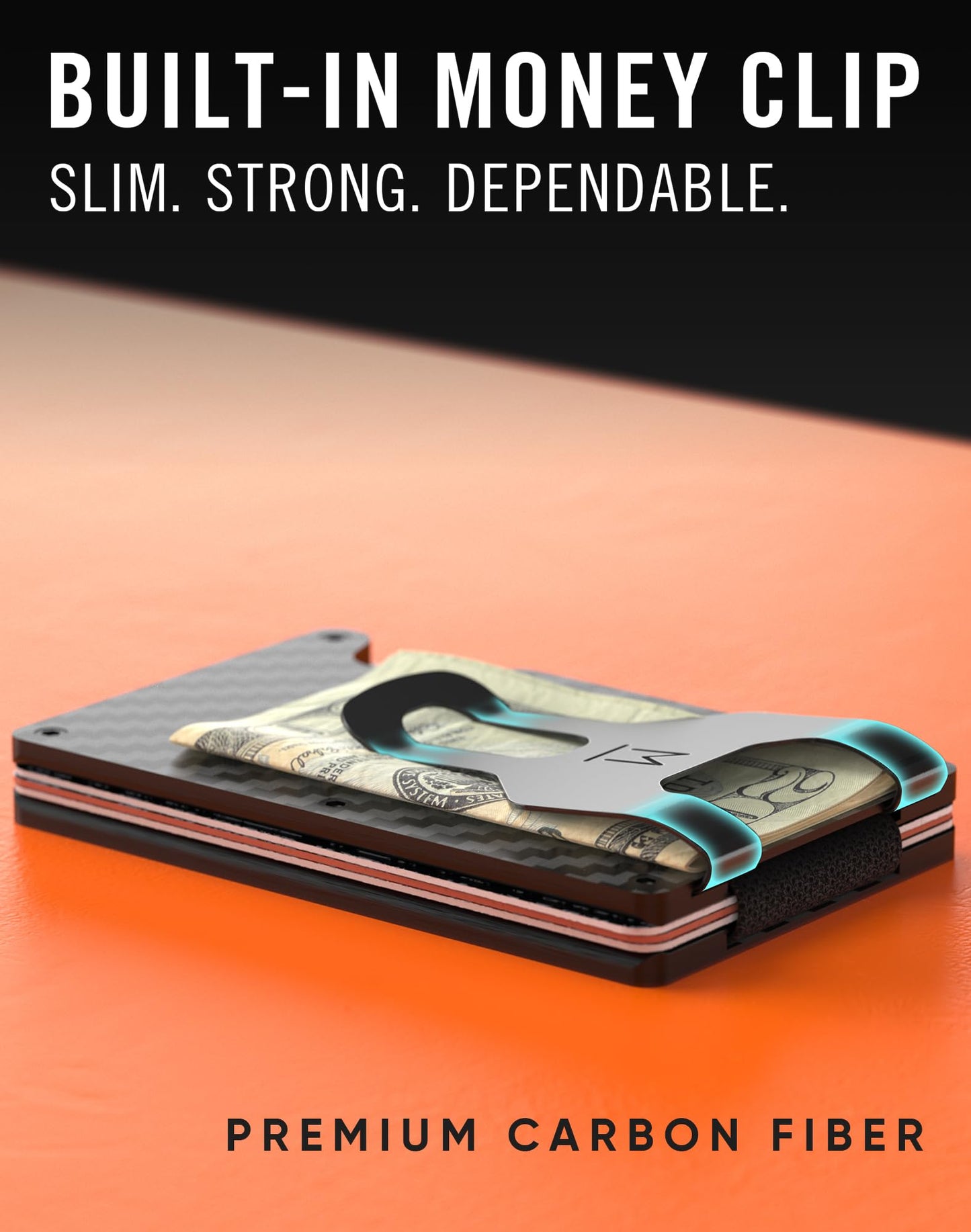Minimalist Wallet for Men, RFID Blocking with Money Clip, Card Holder, Front Pocket Design, Slim Wallet, Carbon Fiber