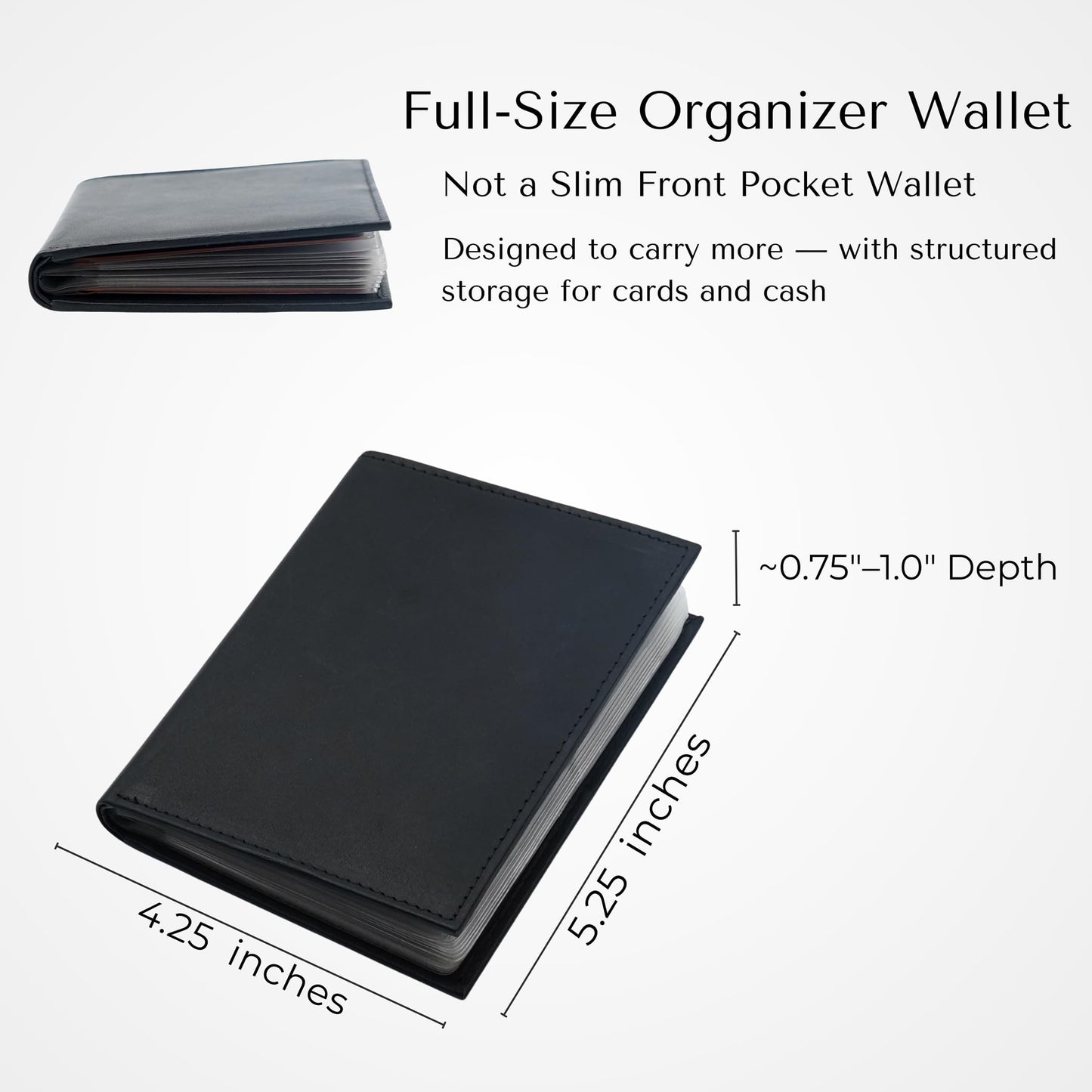 AG Wallets Men’s Leather Wallet – 24 Card Capacity, RFID Blocking, 2 ID Windows, Full Bill Compartment, Vertical Bifold Card Holder, Black