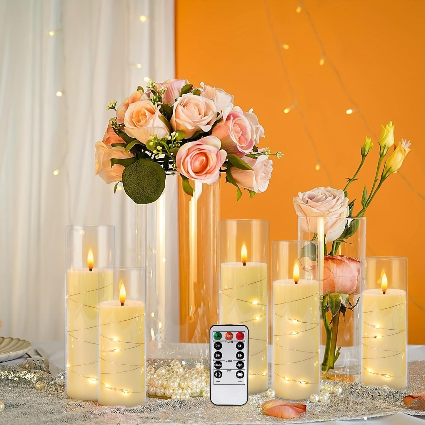 YOROXRG Flickering Flameless Candles Battery Operated with Remote, LED Pillar Candles with Realistic Moving Wick for Halloween, Christmas, Home Decor Pack of 12 (D2.2 x H 5" 6" 7") Ivory