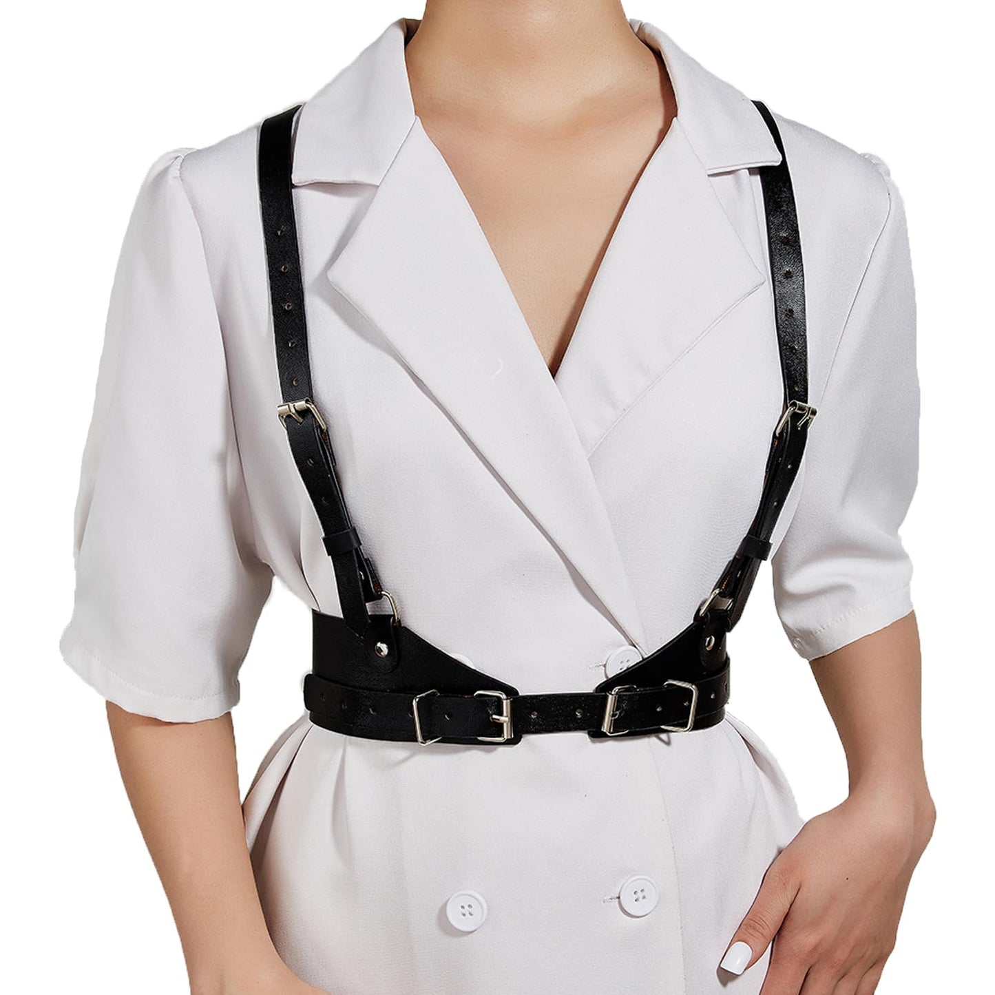 Widyany Punk Women Waist Belts PU Leather Fashion Body Chain Belt Harness Belt for Women Gothic Body Adjustable Waist Belts Dresses Party Rave Halloween Accessories