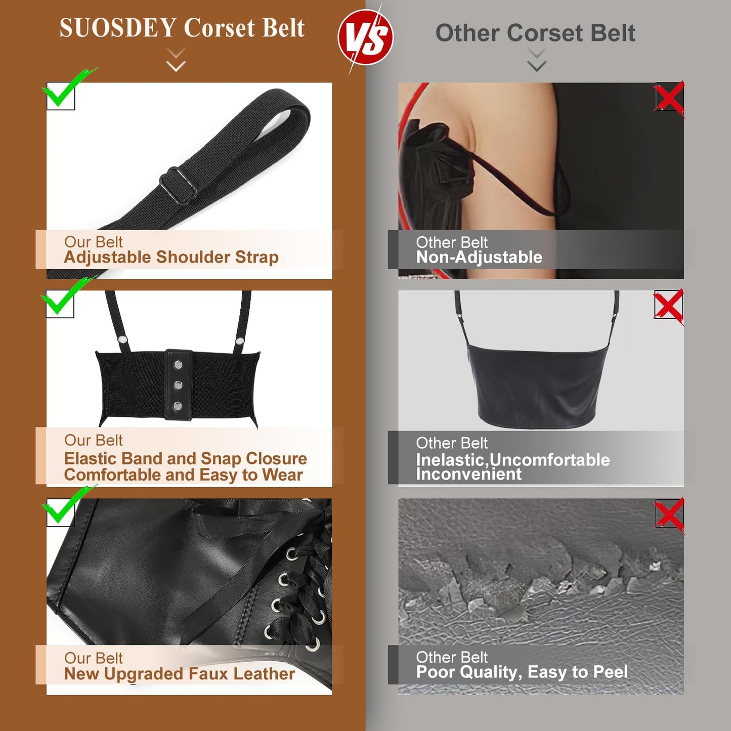 SUOSDEY Women Underbust Corset Belt Elastic Faux Leather Steampunk Renaissance Goth Corset Vest with Straps