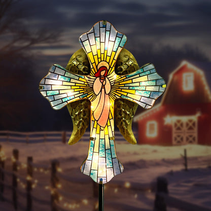 Solar Cross Garden Stake Lights for Outdoor,Cemetery Decorations Yard Patio Decor,Angel Wings Cross Solar Christmas Lights Outside,Memorial Gifts