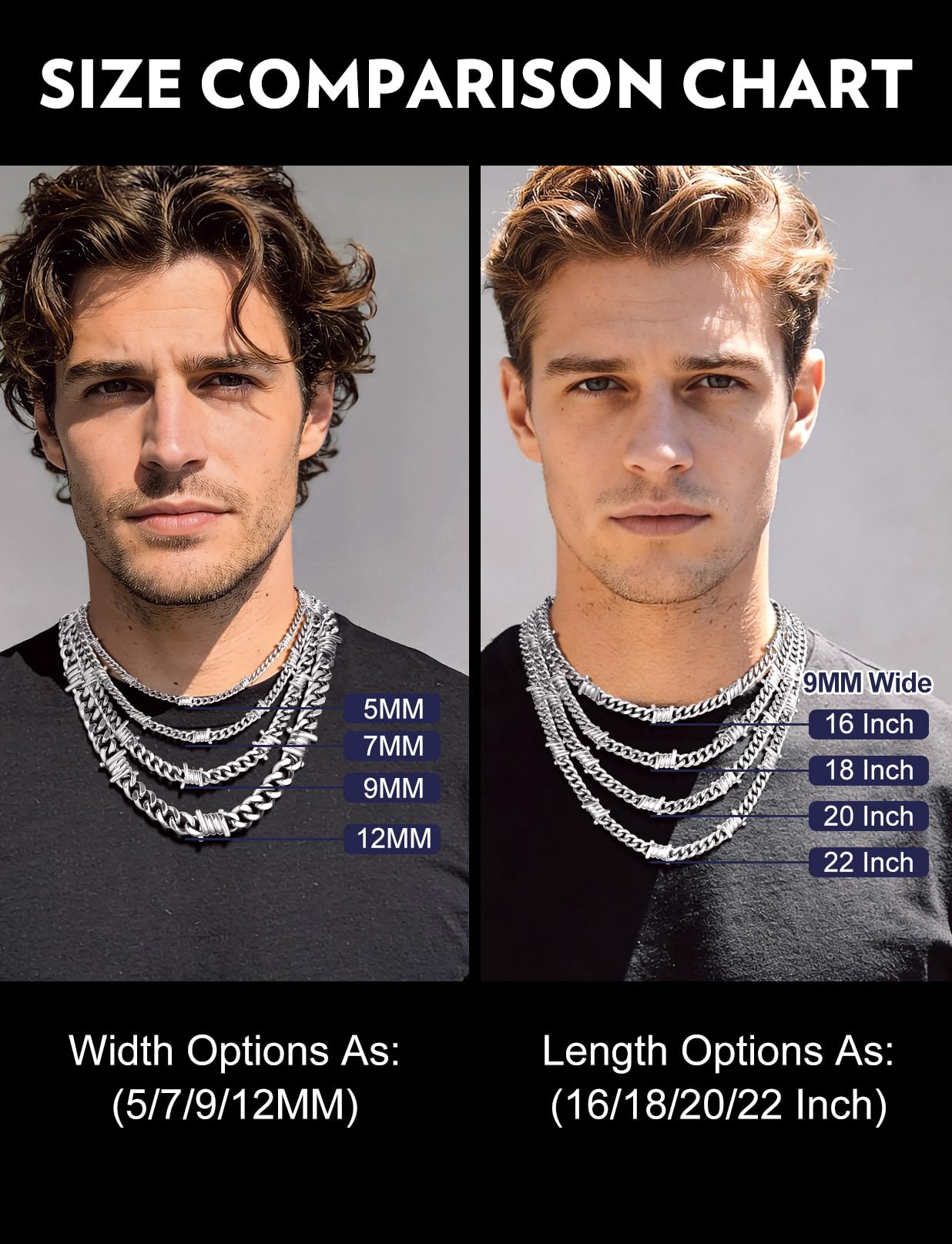 Bandmax Barbed Wire Chain Choker Necklace 16Inch 9MM Stainless Steel Barb Wire Link Chains Punk Emo Gothic Alt Grunge Street Style Thorn Chain Jewelry for Men Women
