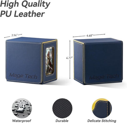 Mage Tech MTG Commander Card Deck Box - Patented Design, Holds 100 Double-Sleeved Cards | Blue/Yellow