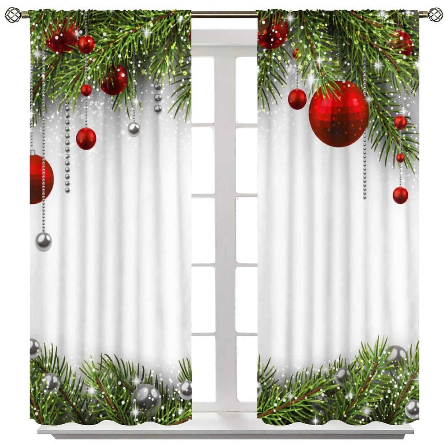 Merry Christmas Classical Ornaments and Baubles Coniferous Pine Tree Window Treatmen for Living Room Bedroom Decor Window Drapes 42" W X 45" L