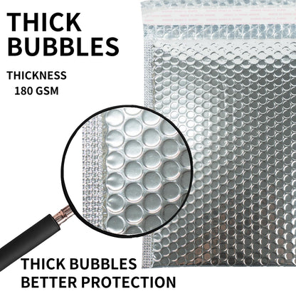 50 Pack 10x12 Inch Thermal Insulated Bubble Mailers for Cold Shipping, Metallic Silver Foil Padded Envelopes, Self-Seal Water-Resistant Cushioned Shipping Bags