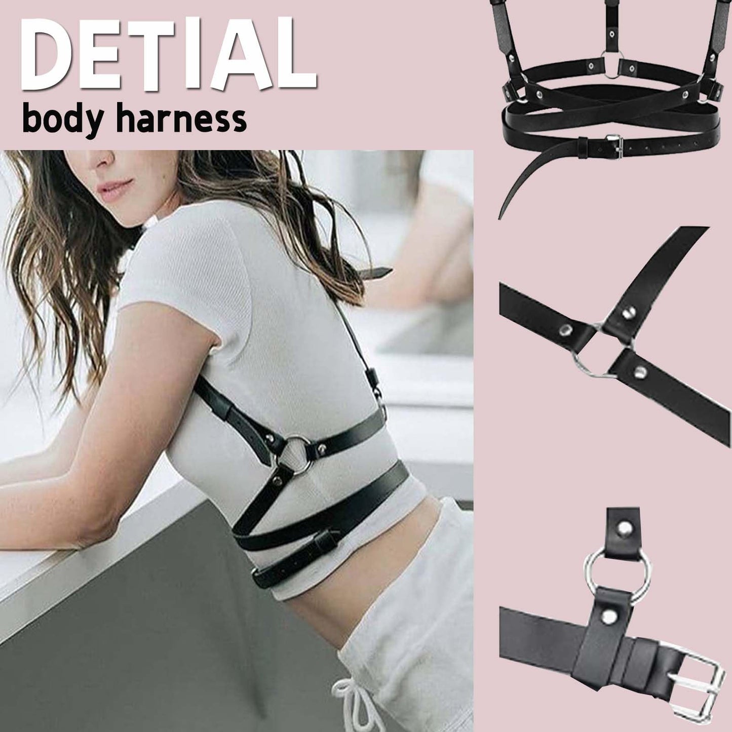 Gothic Leather Waist Harness Belt for Women - Adjustable Chest Vest Body Harness Chains Top for Party, Nightclub, Dating (red)
