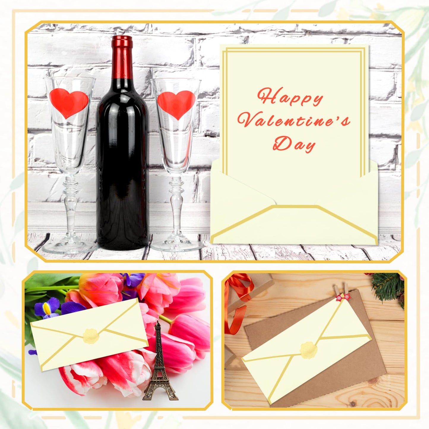 Zooyinfy 30 Pack Stationery Paper Set with Gold Border Including #10 Business Envelopes and 8.5x11 Paper Sheets 30 Gold Stickers for Love Letters and Party Invitations (Cream Color)