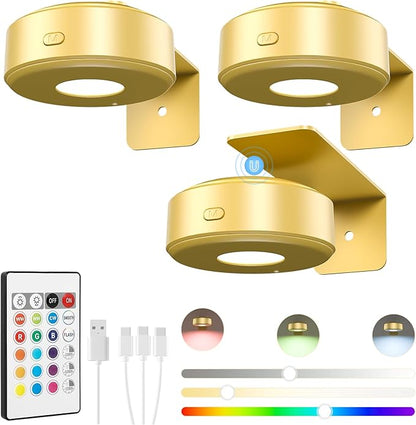 3PCS Picture Lights, Rechargeable Battery Magnetic Poster Lights with 3 Color Temps&12 RGB, Dimmable and Timer Metal Art Light for Display, Wall, Artwork, Gallery (Gold)