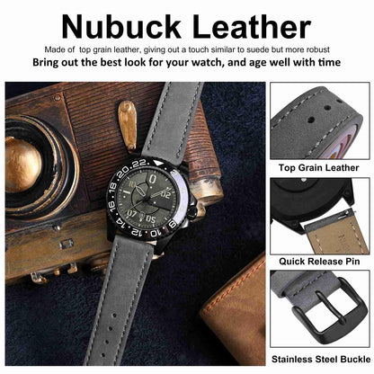 WOCCI 20mm Retro Leather Watch Band for Men and Women, Quick Release Replacement Strap with Black Buckle (Grey)