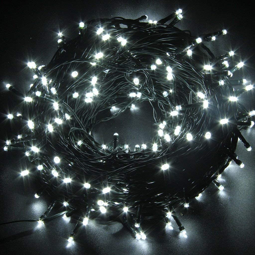 FULLBELL Black and White Christmas Decorations, Black Christmas Lights 33ft 100 LED with Memory Function, 8 Modes Gothic String Lights for Tree, Goth Home, Indoor Outdoor