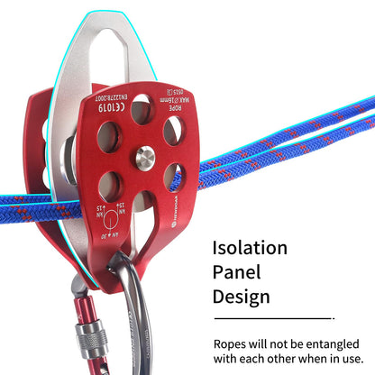 NewDoar 30 KN CE Certified Large Rescue Pulley Double Sheave with Swing Plate for Outdoor Mountaineering Rock Climbing Rescue(Red 2pcs)