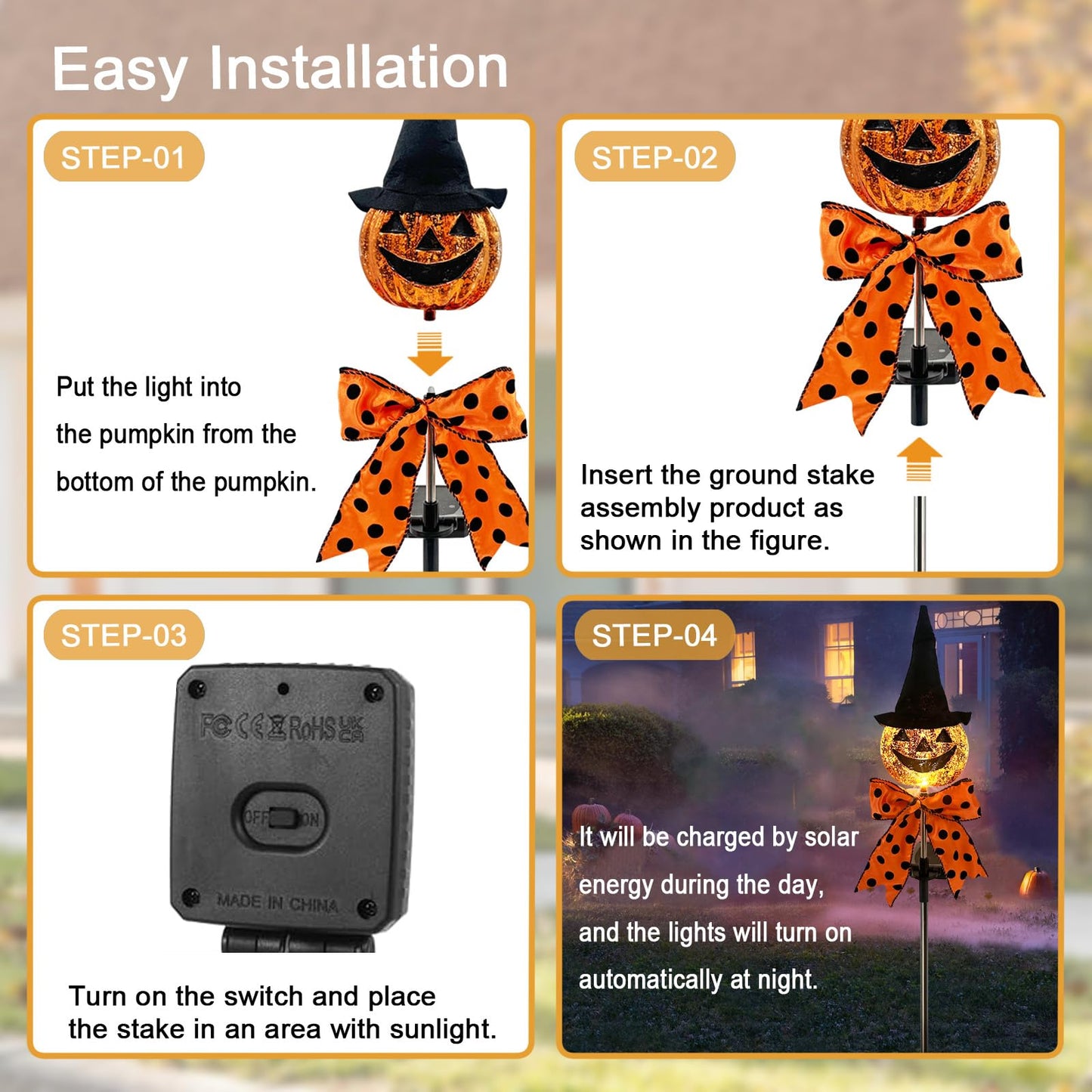 2Pack Halloween Pumpkin Solar Stake,Jack'O Outdoor Pathway Decorations for Yard,Lawn,Garden,Powered Lights for Halloween Decor