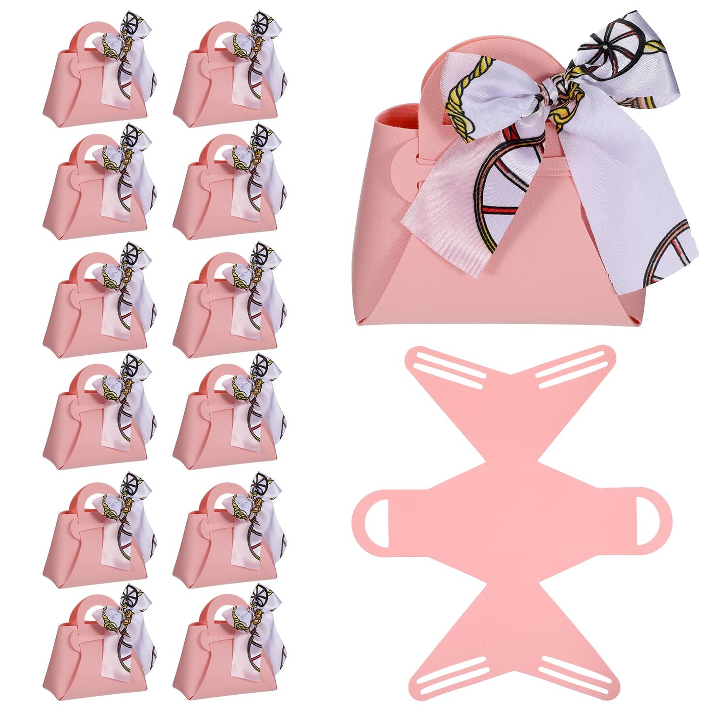 Douaowoc 36 Pcs PU Leather Purse Gift Bags with Handles Ribbon Purse Party Favor Bags for Baby Showers Birthday Wedding Candy (Pink)