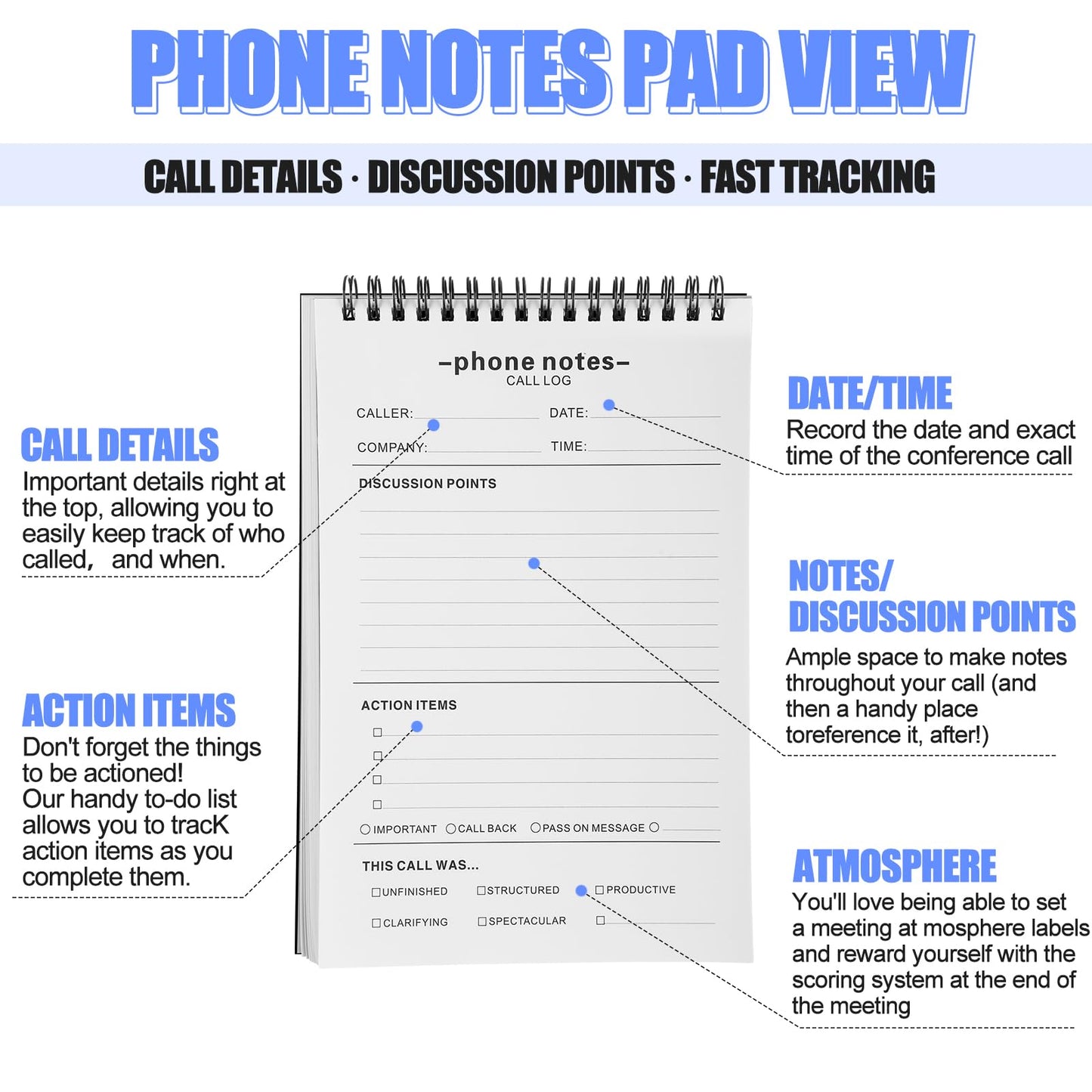 Faccito 3 Pcs Call Log Notepad for Work Phone Log Book for Office with Notes Phone Message Book with Action Items-phone Call to Do List for Work 80 Sheets