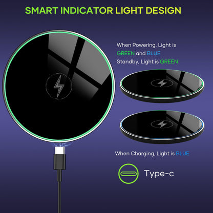 Wireless Charger, Wireless Charging Pad for iPhone 17/16/15/14/13/12/11 Pro/Pro Max/XS Max/XR/SE, Wireless Charging Mat Station for Samsung Galaxy S25/S22/S21S20/S10/S9/Note10/9, AirPods 2/Pro
