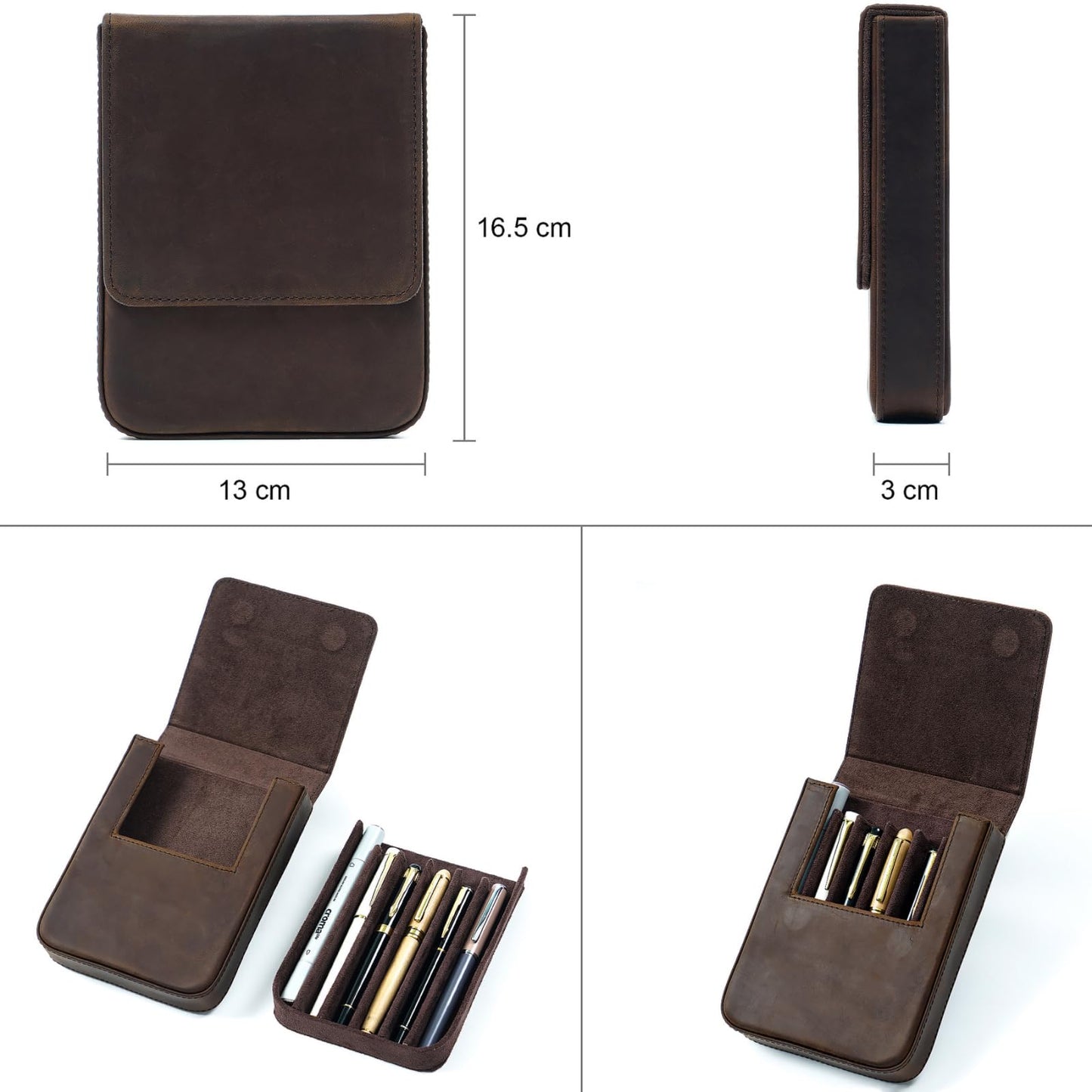 UPRESYE Leather Fountain Pen Case Collector Organizer,Pencil Case Handmade Pen Protective Sleeve (Magnetic 6 slots)