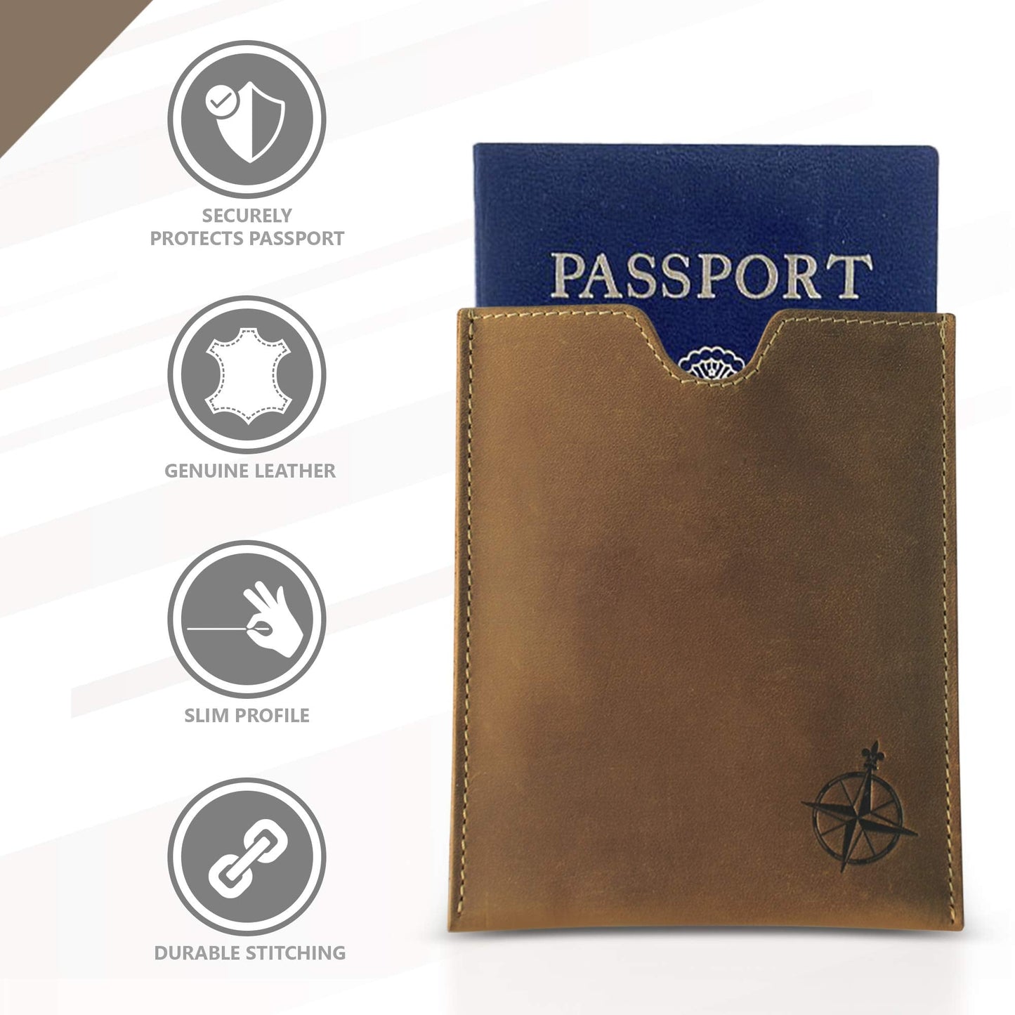 WANDERINGS Leather Passport Holder – Travel - Handmade Genuine Leather Wallet with Passport Pocket and Card Slots - RFID Blocking for Security Against Data Theft