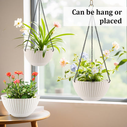 RooTrimmer Hanging Planters for Indoor Outdoor Plants 8/10 Inch, 4 Packs Plant Hanger with Drainage Holes, Hanging Basket Flower Pot Perfect for Home, Office and Garden,White