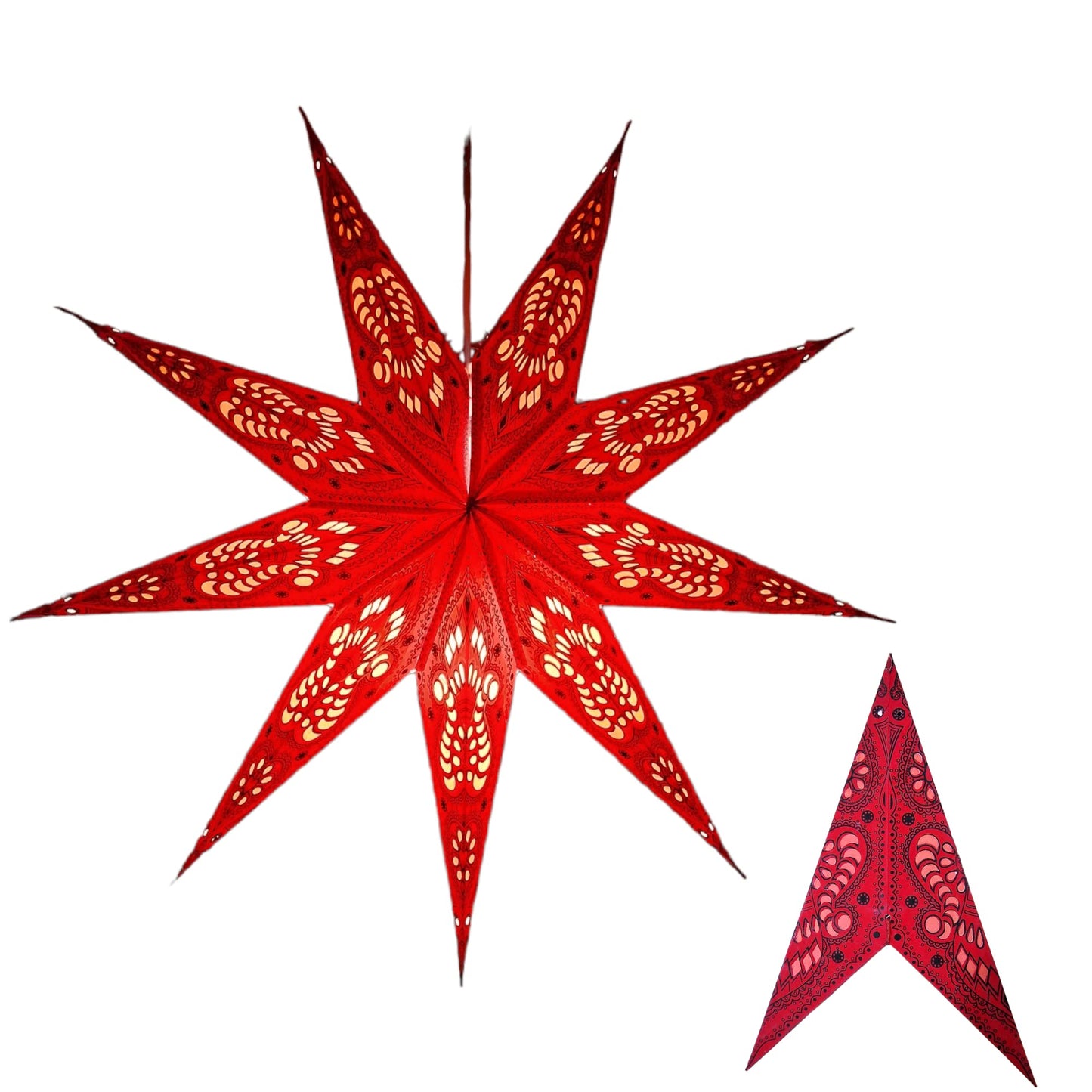 YEPSIO Lantern Lampshade 9 Pointed Paper Star Light Shades Large 60cm Star Hanging Decorations for Christmas Wedding Home Decoration Birthday Party (Red, Black)