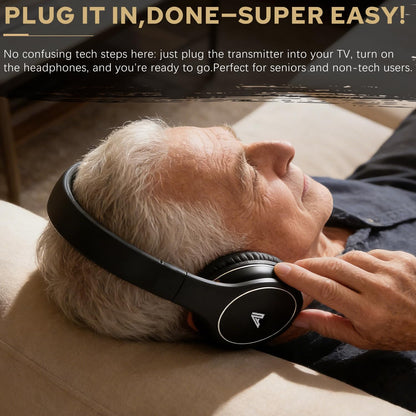 Ansee Wireless TV Headphones for Seniors & Hearing Impaired, Folding Over Ear Headphones with 2.4GHz RF Transmitter Support Optical RCA AUX, No Audio Delay, 100ft Wireless Range (Black)