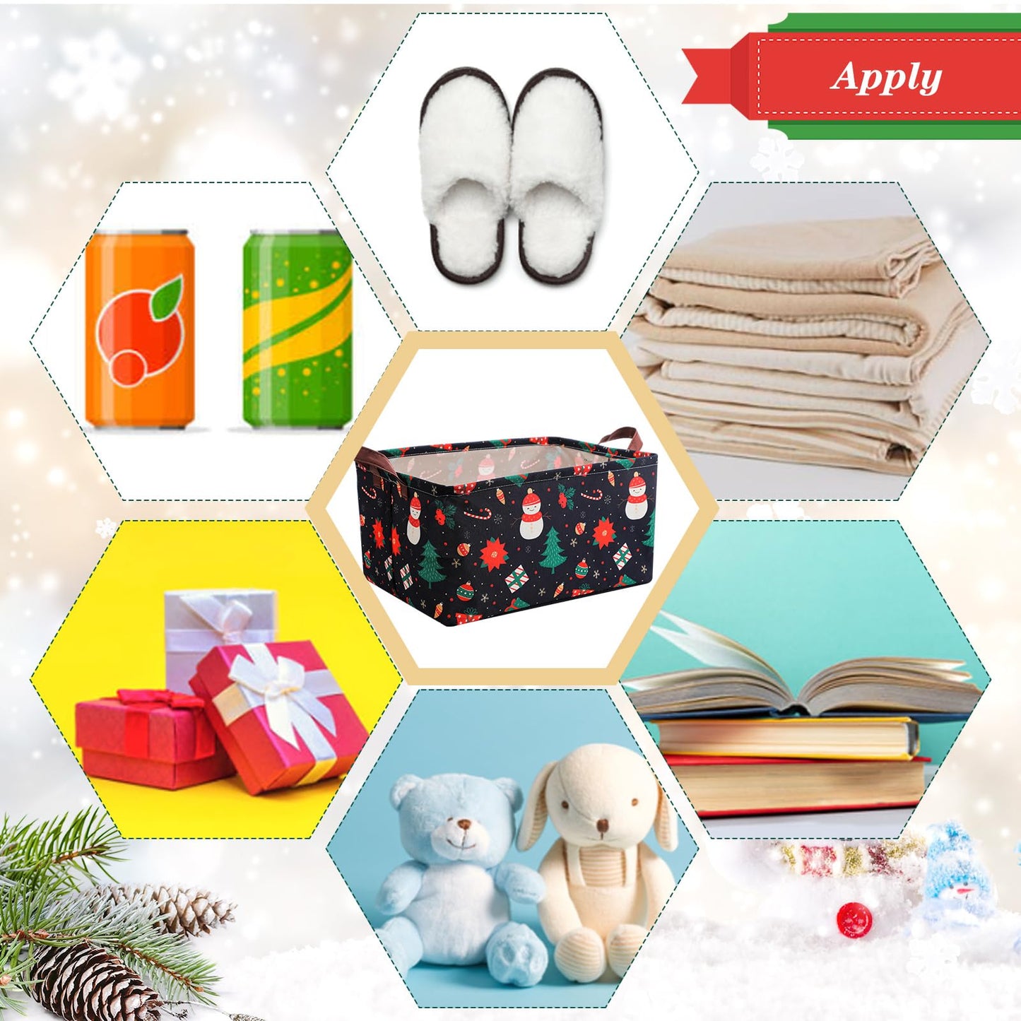 Yoojahow 3 Pack Christmas Storage Baskets Waterproof Canvas with Leather Handles Collapsible Storage Bins Cube Baskets for Closet Clothes Room Decor Gift Basket