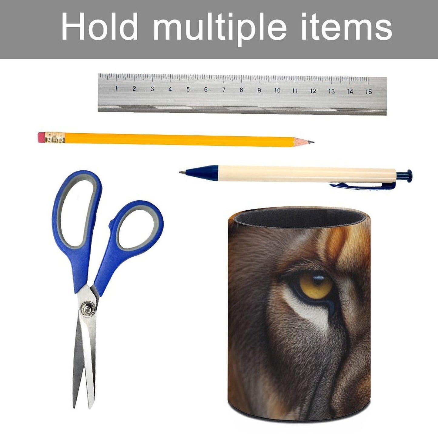 UTRSIFB Pen Holder Leather Pencil, Holder Cup Makeup Brush Storage Organizer, Waterproof Multifunctional Office Supplies Lion
