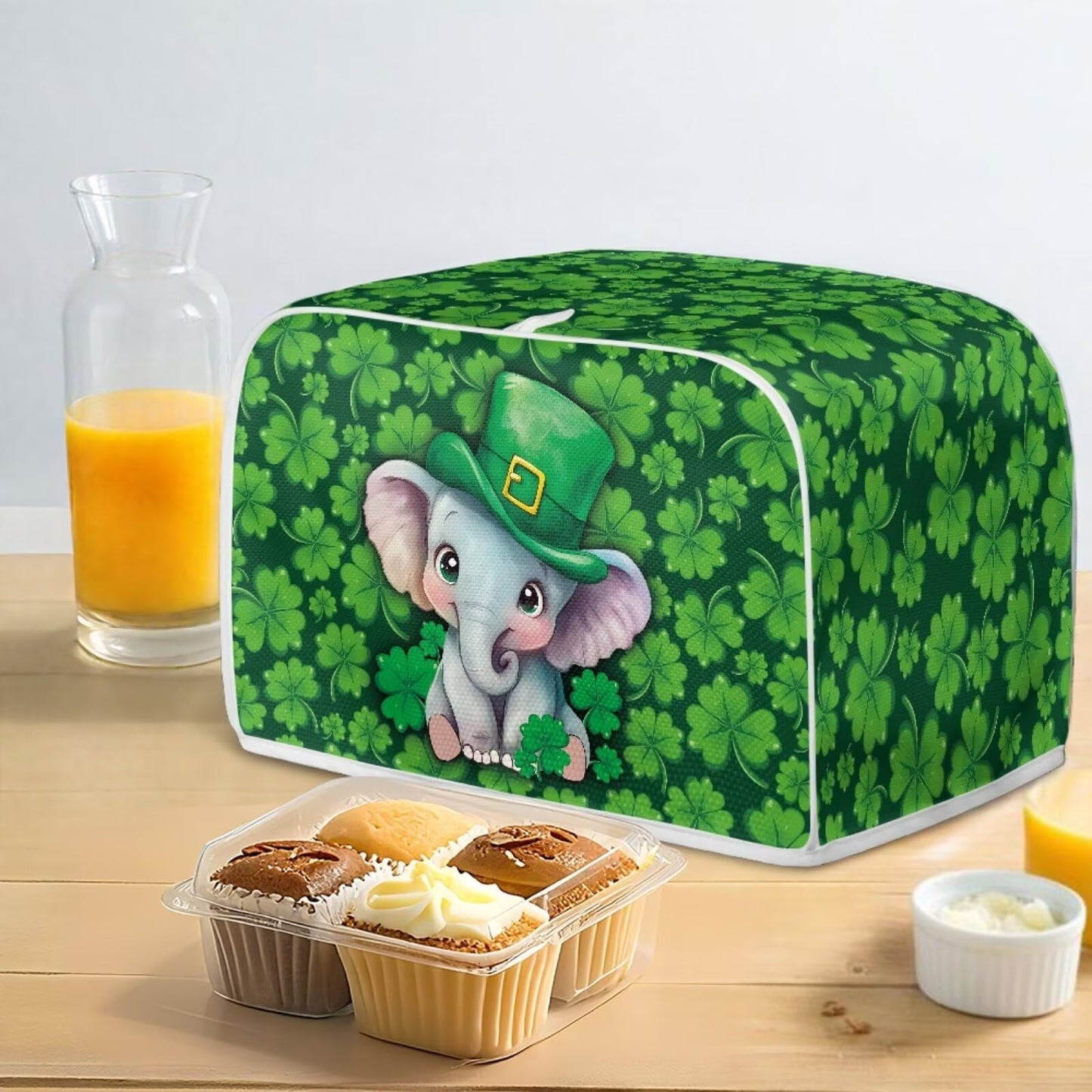 ASQVTIFE Shamrock Toaster Oven Cover for 4 Slice Kitchen St.Patrick Day Decor Elephant Toaster Oven Cover Fits for Most Standard 4 Slice Toasters Kitchen Food Dust Covers