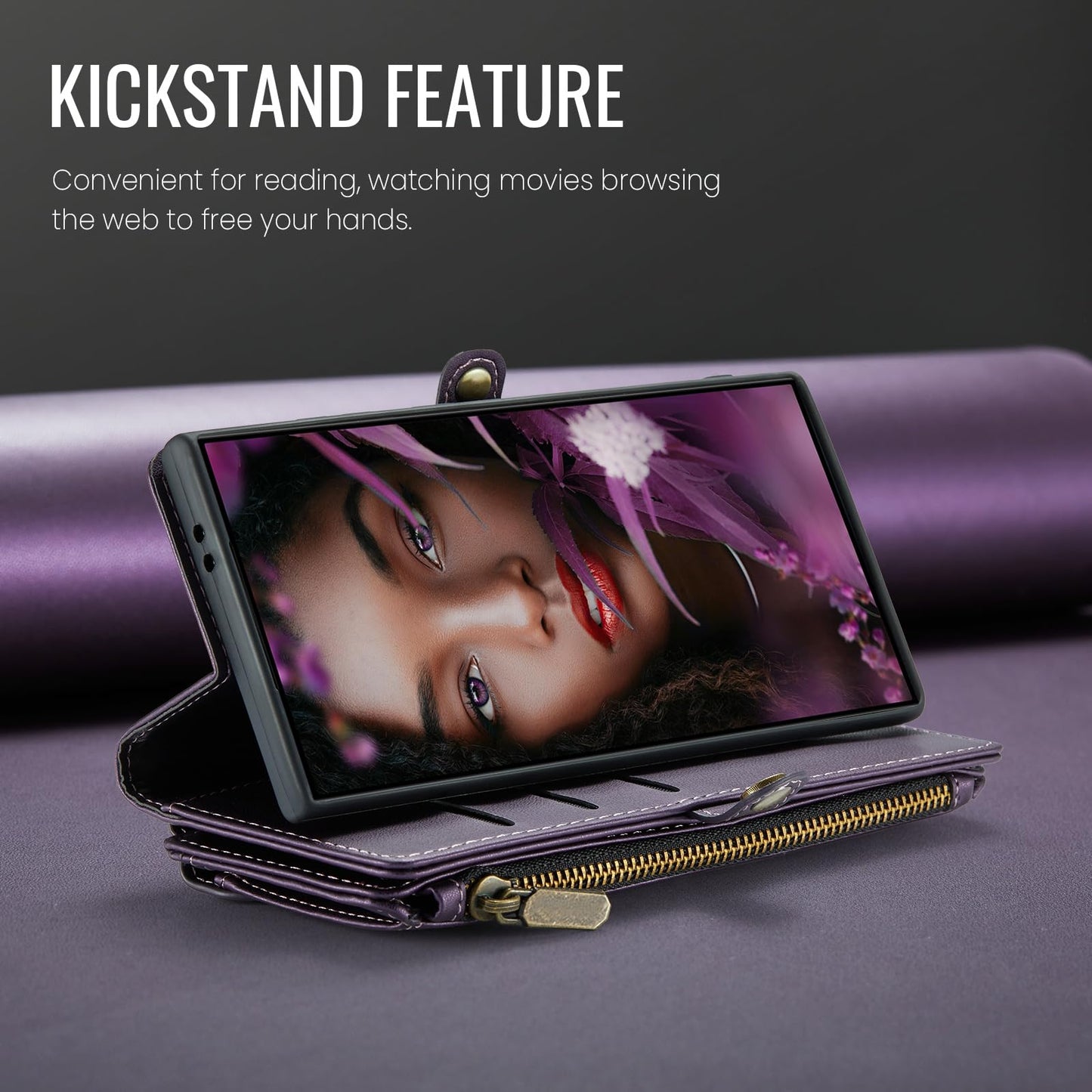 Defencase Compatible with Samsung Galaxy S24 Ultra Case Wallet with RFID Blocking Card Holder for Women Men, PU Leather Magnetic Snap Flip Zipper Strap Phone Case Fit for Galaxy S24 Ultra 5G, Purple