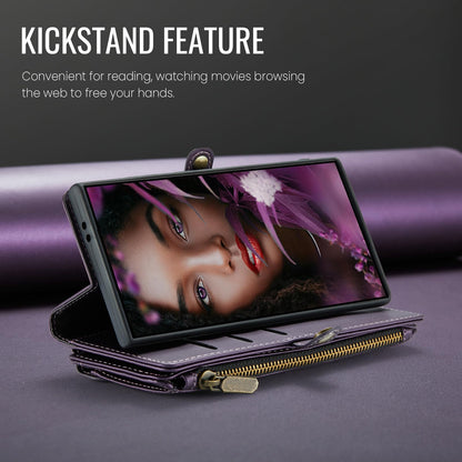 Defencase Compatible with Samsung Galaxy S24 Ultra Case Wallet with RFID Blocking Card Holder for Women Men, PU Leather Magnetic Snap Flip Zipper Strap Phone Case Fit for Galaxy S24 Ultra 5G, Purple