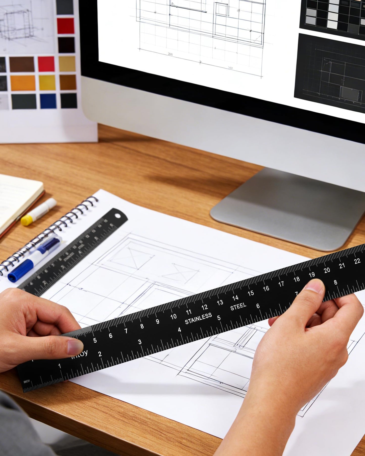 Zotemo Metal Ruler 12 Inch and 6 Inch with Metric Scales Millimeter, Centimiter, and Conversion Table, Easy to Read Straight Edge Starts at 0, Stainless Steel Rule for School and Office, 2 Pack