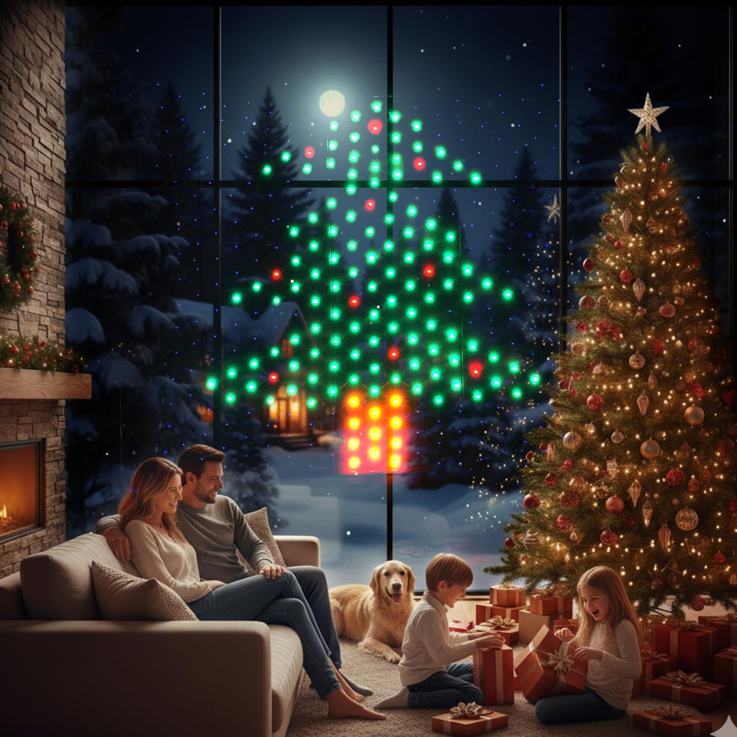 Leisure world LED Christmas Tree Window Silhouette Lights,USB Operated LED Net Outdoor Mesh Lights with Timer, 8 Modes for Indoor Outdoor Holiday Xmas Party Decor