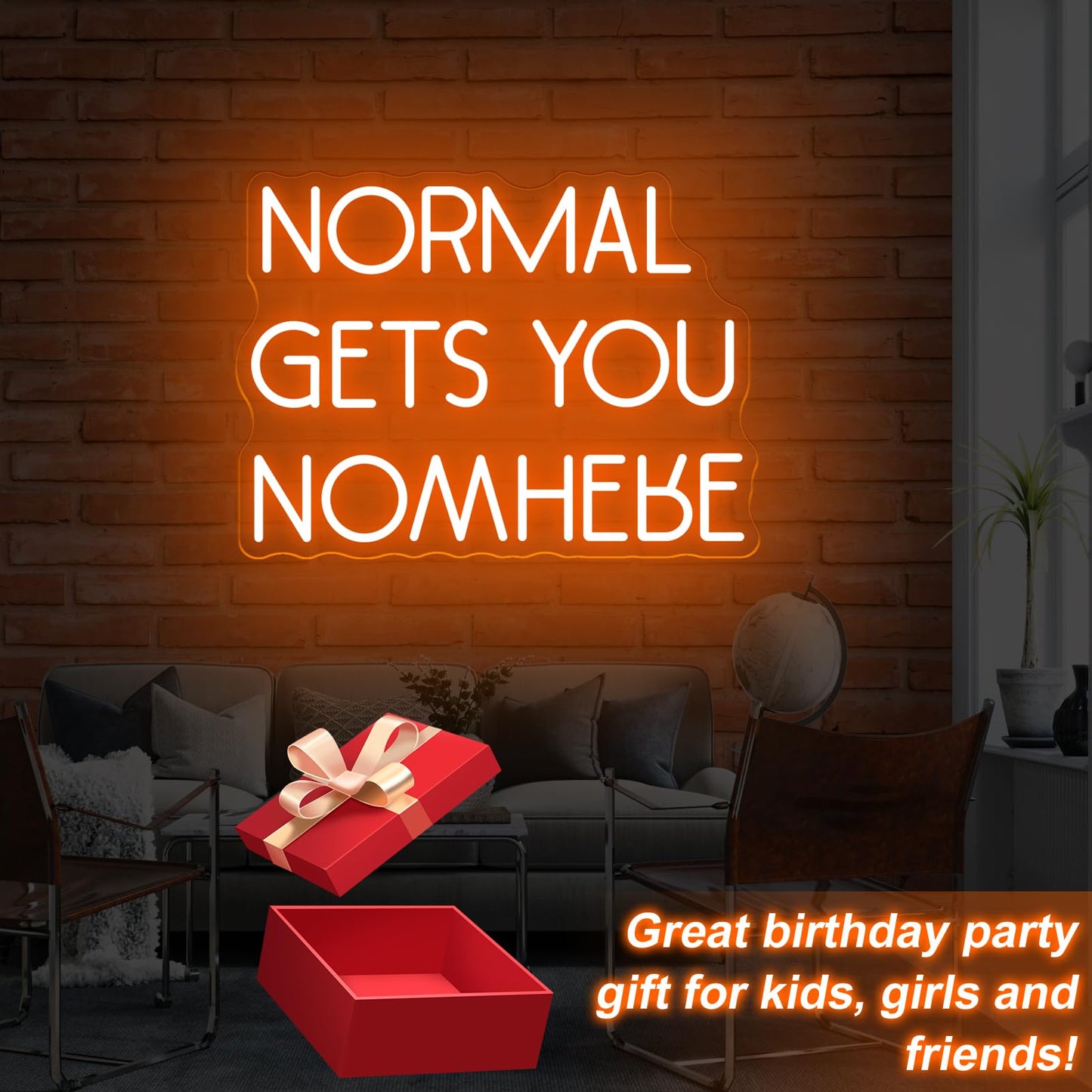NORMAL GETS YOU NOWHERE Neon Sign, Light Office, Interior Design, Unique Gift, Quote Wall Art Led Light, Affirmation Neon Light for Beauty Salon Home, Party, Gift, Office, Bedroom, Man Cave-Orange-16.5"x12.2"