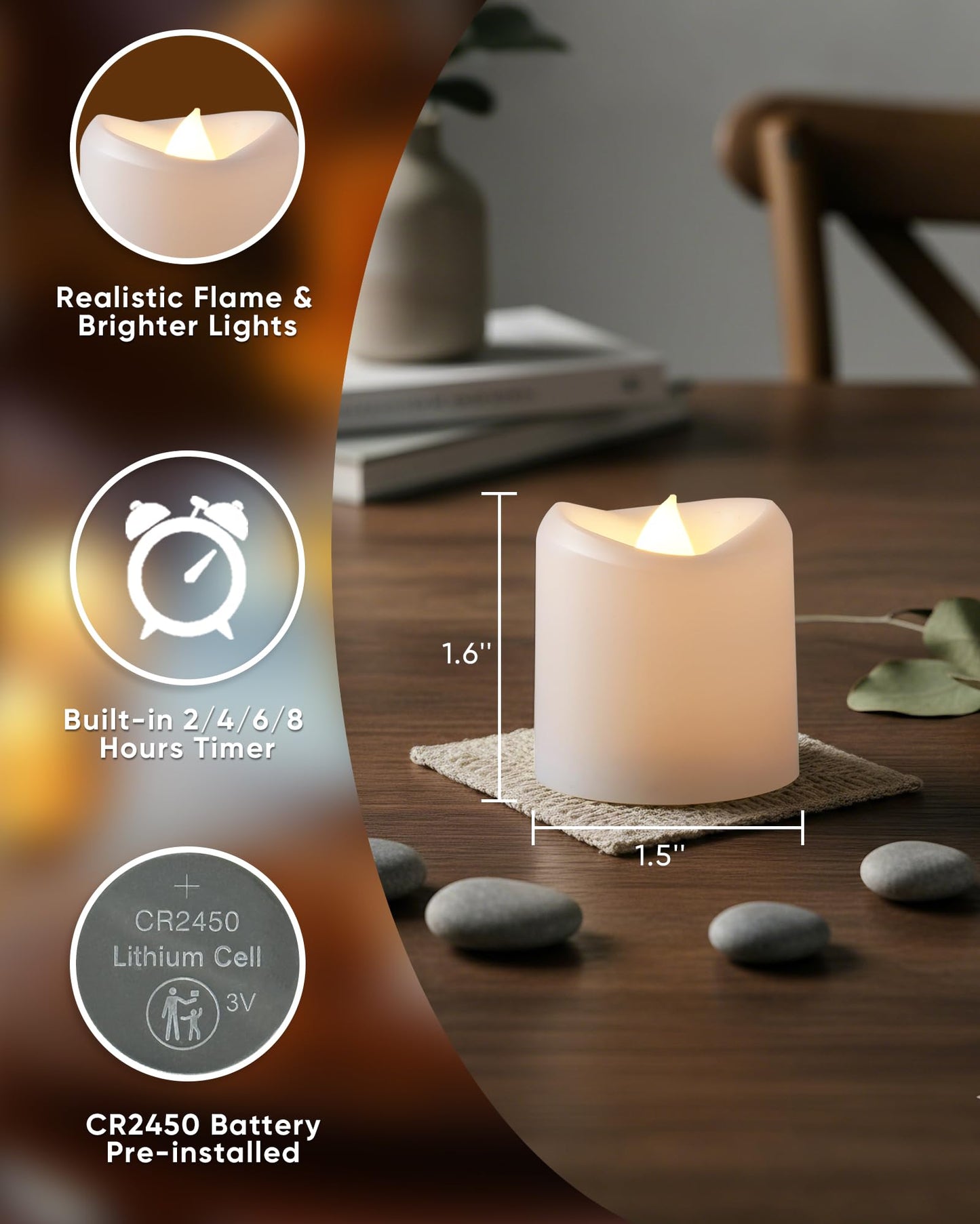 5plots 12-Pack 400+Hours Remote Control Candles, Votive Candles with 2/4/6/8H Timer, Battery Operated Tealights for Party, Table Centerpiece, Home Decor, Halloween, Thanksgiving, Christmas