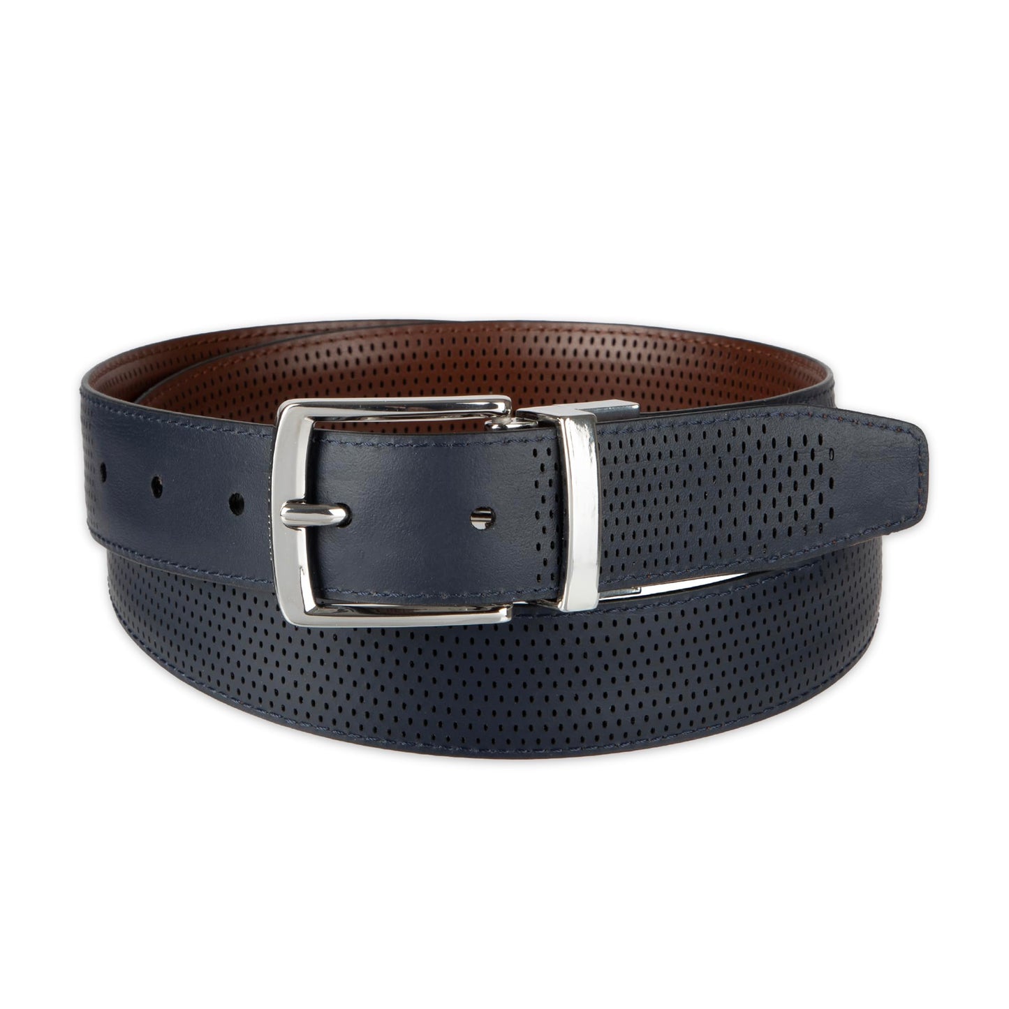 Cole Haan Men's Reversible Perforated Dress Belt, Brown/Navy, 36