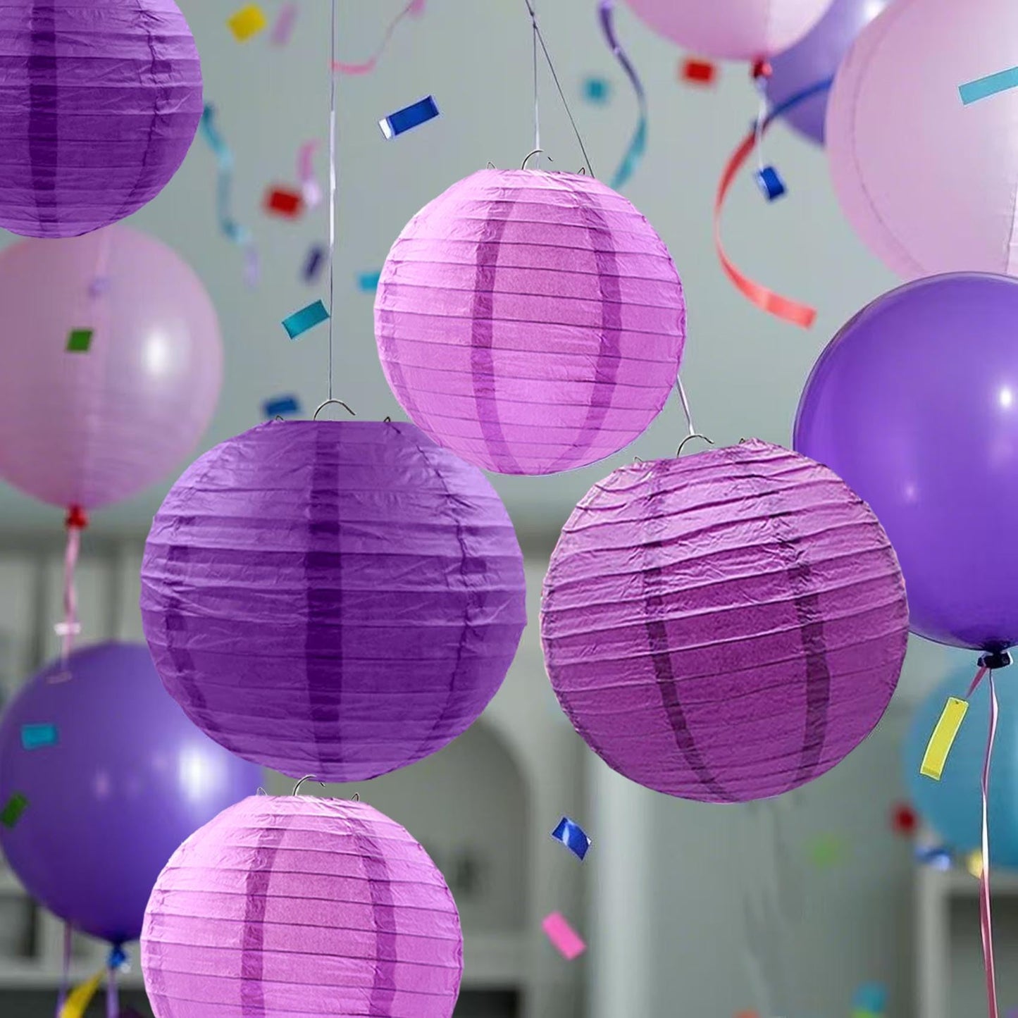 KUNYYI Purple Paper Lanterns 12Pcs Hanging Lanterns for Birthday Party, Wedding, Home Decor, Baby Shower Festive Decoration