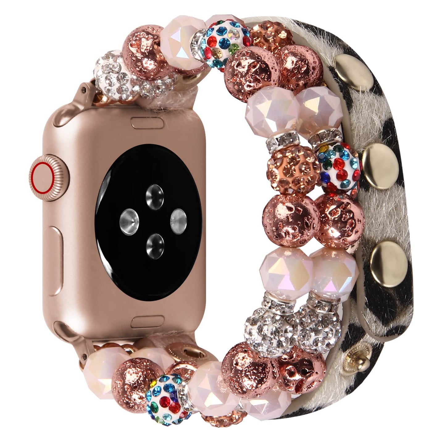 VIQIV Bracelet Band Compatible with Apple Watch 41mm/40mm/38mm Series 7 6 5 4 3 2 1 for Women Girls, Fashion Multi-Wraps Elastic Glitter Beaded Leopard Leather Strap for iwatch Bands