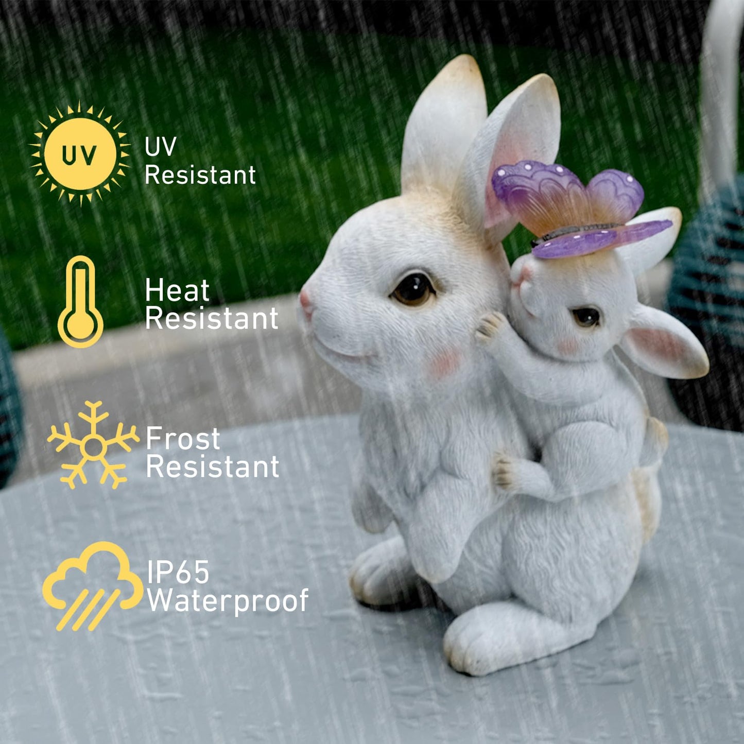 Mothers Day Gifts, Solar Garden Statues Rabbit with Solar Lights, Mother & Baby Bunny Figurine with Butterfly Lights for Yard Art Garden Patio Decor, Easter Birthday Gifts for Women Mom Grandma.