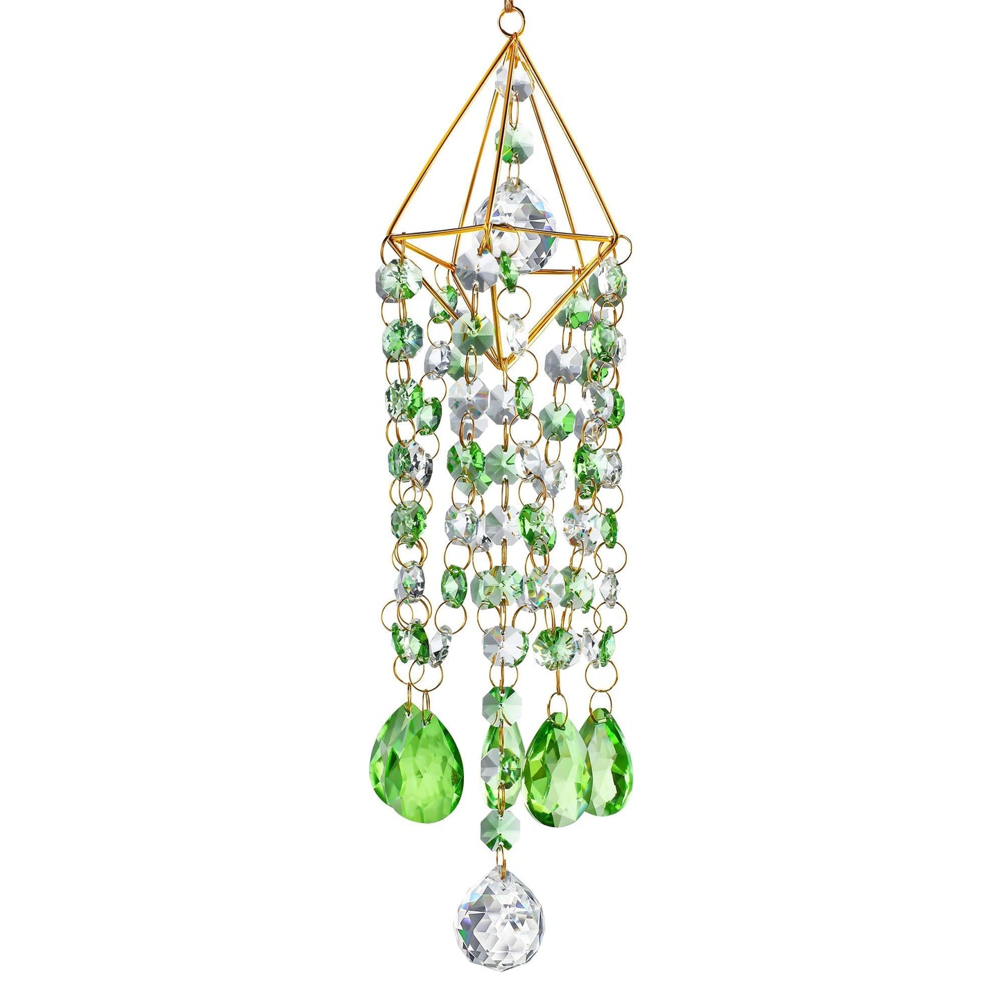 HDCRYSTALGIFTS Crystal Suncatcher Glass Wind Chimes Style Sun Catchers Indoor Window Rainbow Prisms Suncatcher for Window Hanging Home Garden Decor (21.5inch,Green)
