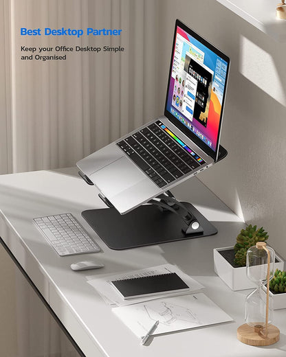 Nulaxy Fully Adjustable Laptop Stand for Desk, Dual Foldable Aluminum Computer Riser with Heat-Vent, Ergonomic Notebook Holder Portable Office Accessories Compatible with All 10-17" Laptops, Black
