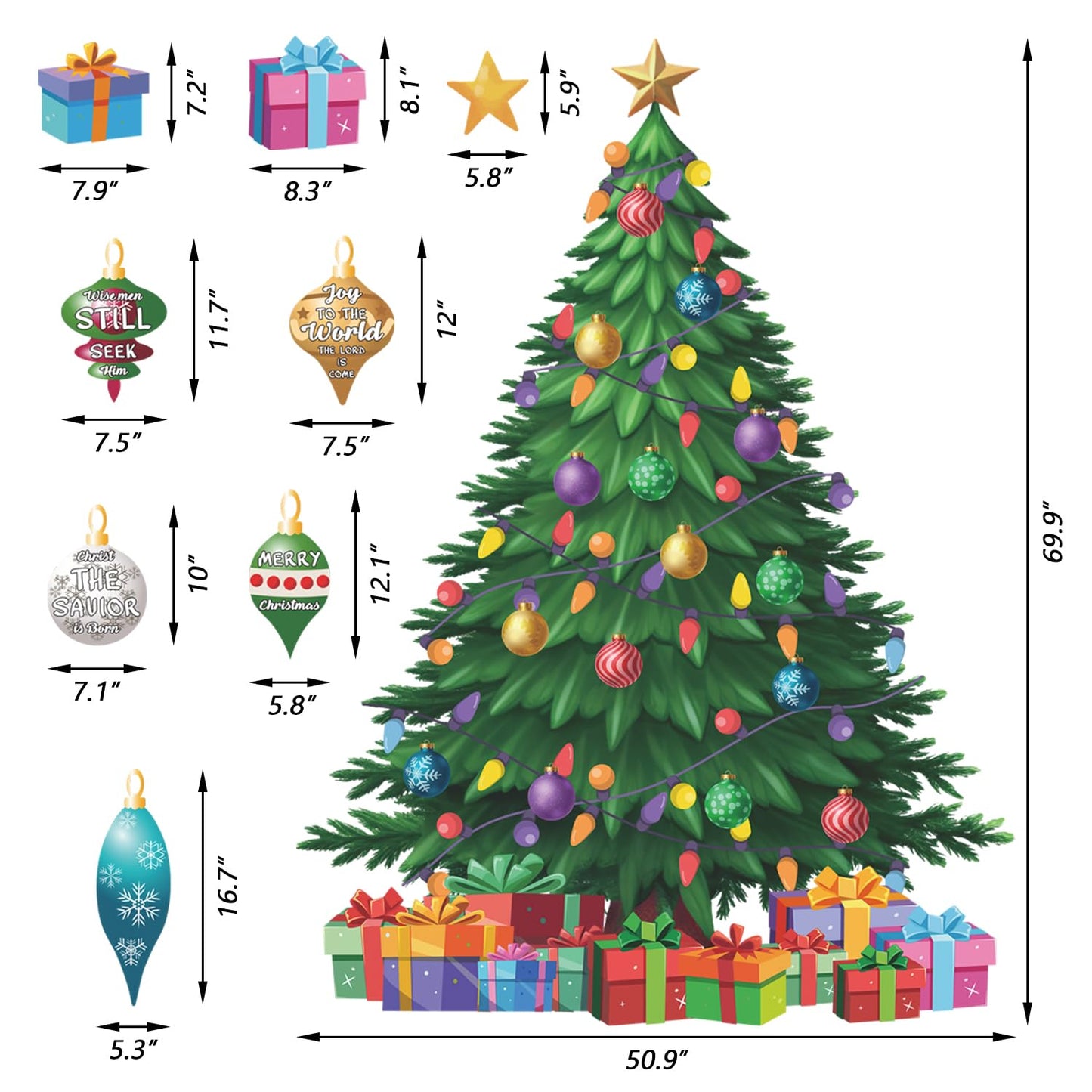 IARTTOP Large Christmas Tree Wall Decals Xmas Bell Winter Holiday Window Clings Bible Verse Wall Stickers Christmas Christian Decor Decal Xmas Decoration for Home Party Living Room Glass