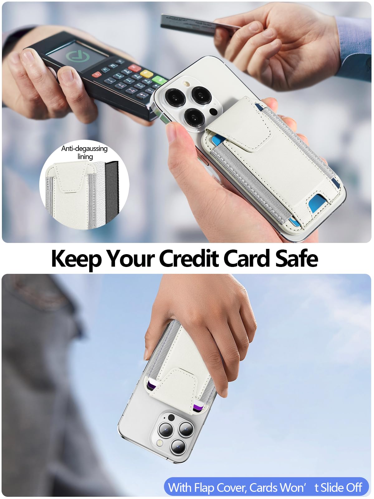 Miroddi for MagSafe Wallet with Privacy Flap, Strongest Magnetic Card Holder for iPhone 17, iPhone 16/15/14/13/12 Series, Leather Magnetic Phone Wallet, RFID Blocking, Fit 7 Cards, Creamy white