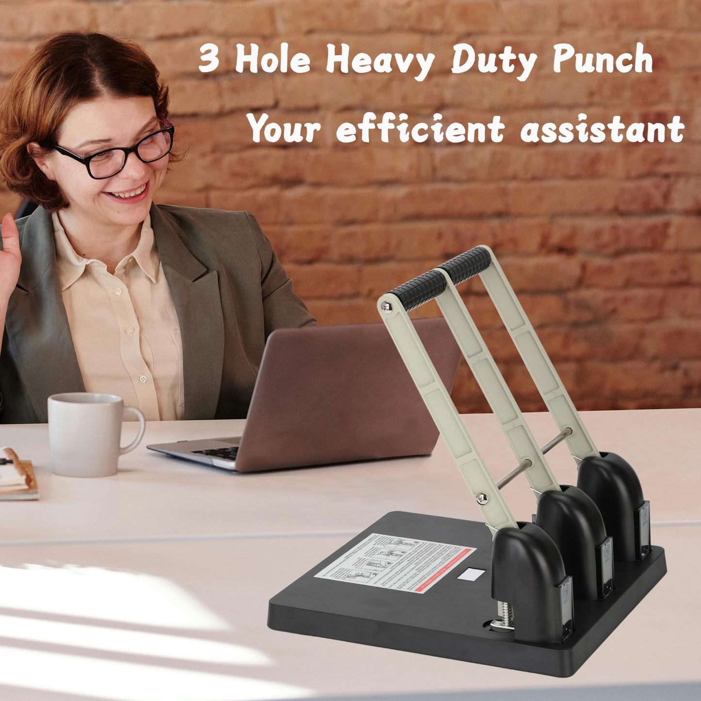 Heavy Duty 3 Hole Paper Punch,150 Sheet Capacity,Ergonomic Handle, Large Capacity Tray and Durable Metal, for Office, Home & Print Shop Use,Replaceable Cutter Head