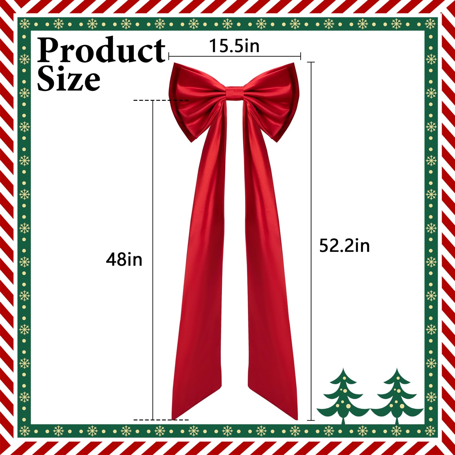 Iceyyyy 52.2 x 15.5 Inch Christmas Tree Topper Red Satin Bows,Double Layer Extra Large Tree Topper Ornament Bow,Giant Red Christmas Tree Bow for Indoor Outdoor Holiday Party Home Decor