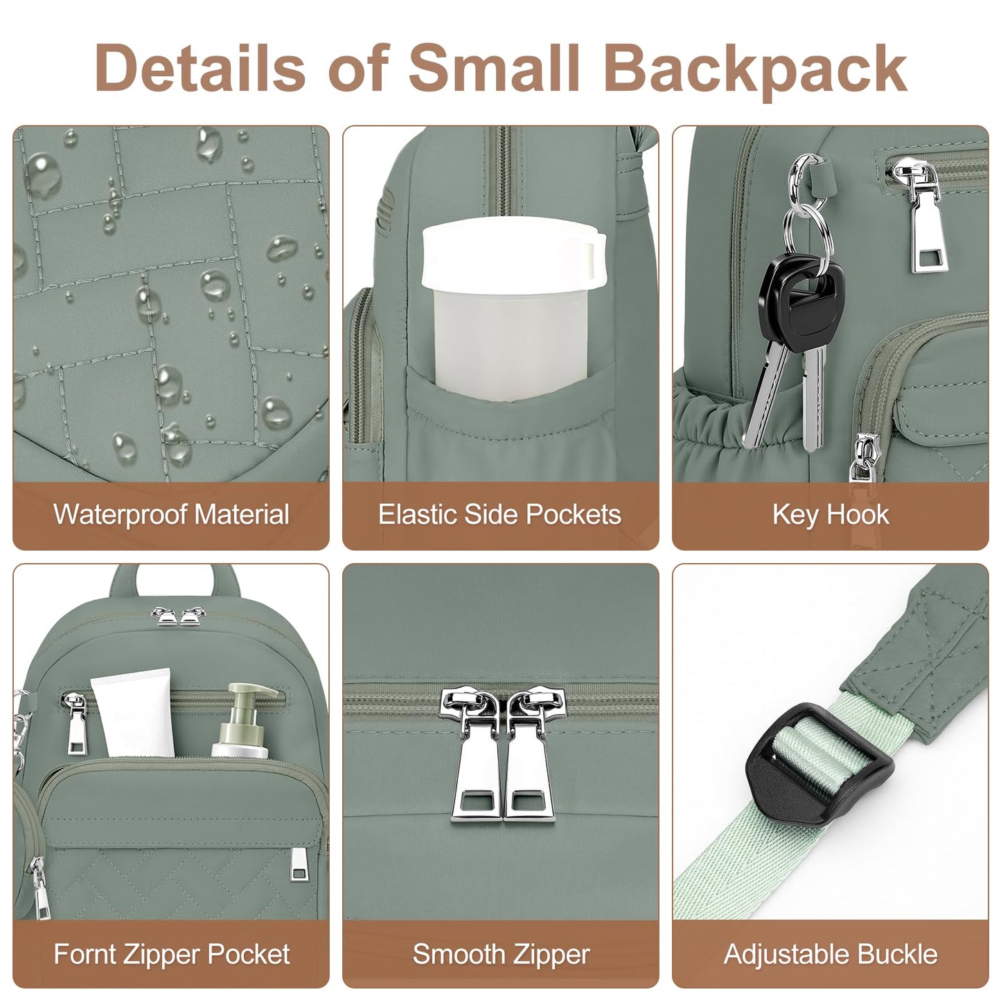 SYTRAH Mini Backpack for Women Small Backpack Purse, Anti Theft Backpack Waterproof Lightweight Puffer Back packs for Travel, Work with Coin Purse Green
