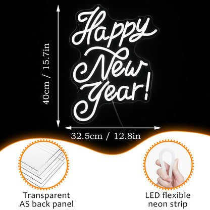 Happy New Year Neon Sign Led Spring Festival Neon Lights for Wall Decor Usb New Year Party Light Up Signs for Home Bedroom Christmas Business Decorations Gifts for Friends