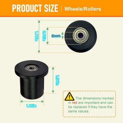 DAFORE Upgraded Machined Wheels/Rollers Compatible with Total Gym GR8FLEX,Replacement Parts for XLS,XL,FIT,Some 3000XL,The Bearing Bore Diameter is 6mm,4Pcs