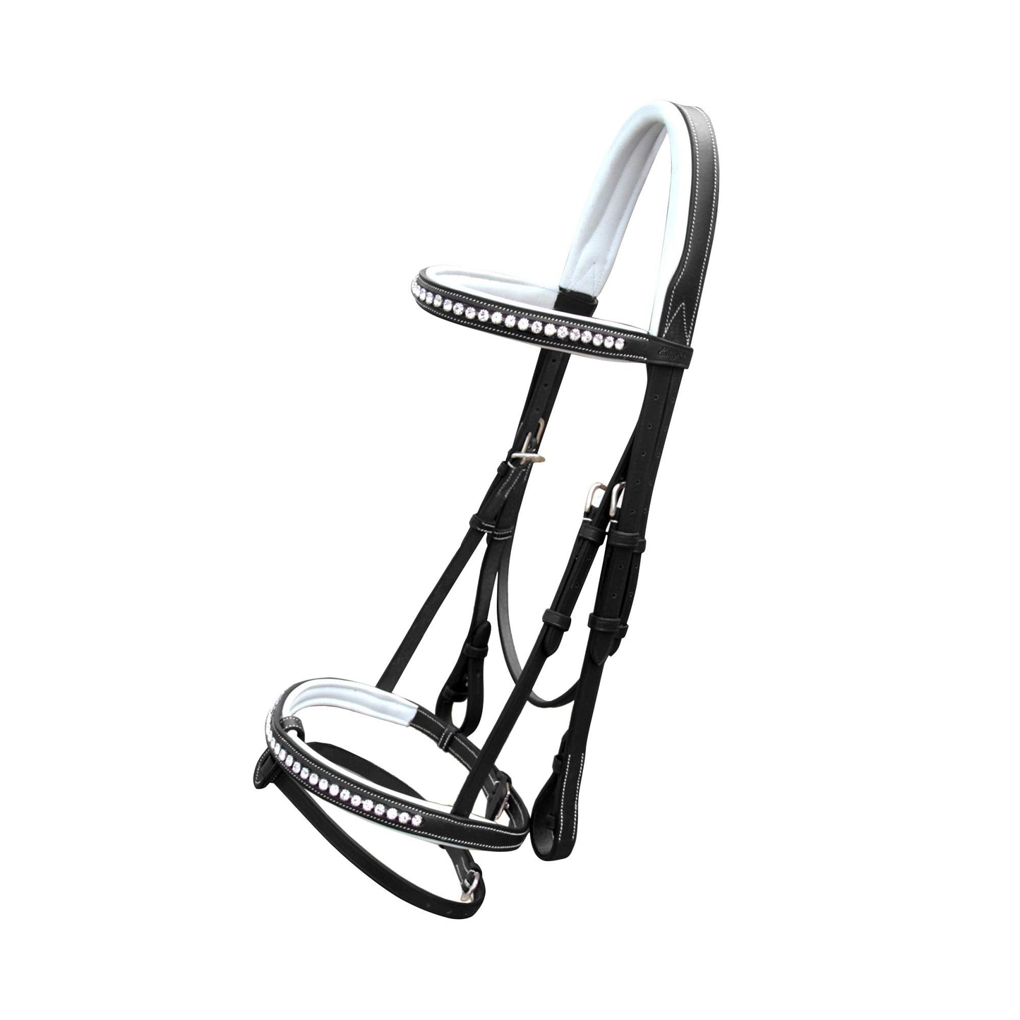 Exion White Shine Blings & Browband & Snaffle Bling Noseband & White Soft Lined Padded Bridle & Rubber Reins. | Browbands with Bling | Bling Browbands | English Tack for Horses