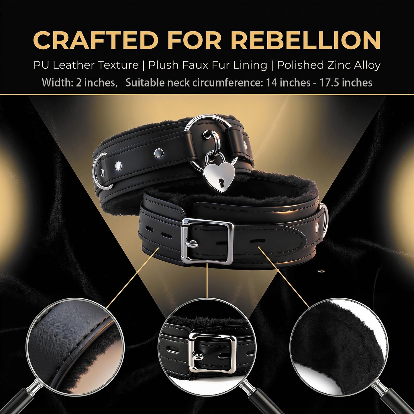 Blinan Punk Choker Collar for women with Heart Love Lock Adjustable gothic Leather Choker Necklace for Women Black