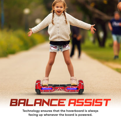 EMAXUSA, Spider-Pattern Hover Board for Kids Ages 6-12, with Bluetooth Speaker and LED Lights 6.5" Hover Board, UL2272 Safety Certified (Red)